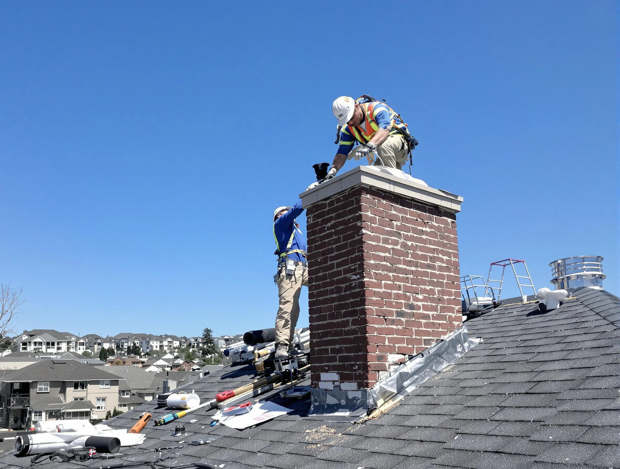Hackensack Chimney Sweep repairing a chimney crown in Hackensack, NJ