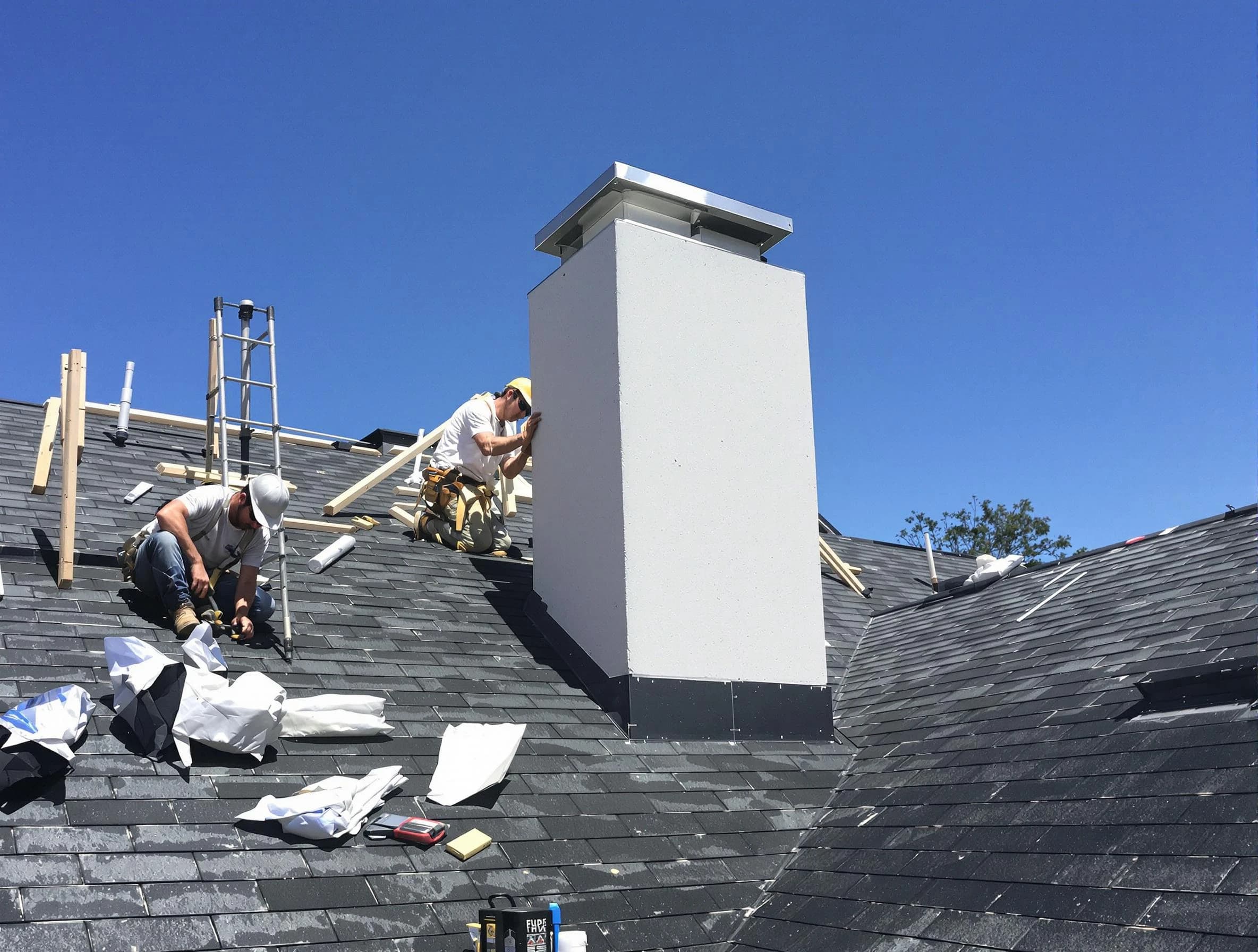 Hackensack Chimney Sweep crew installing a new chimney in Hackensack, NJ