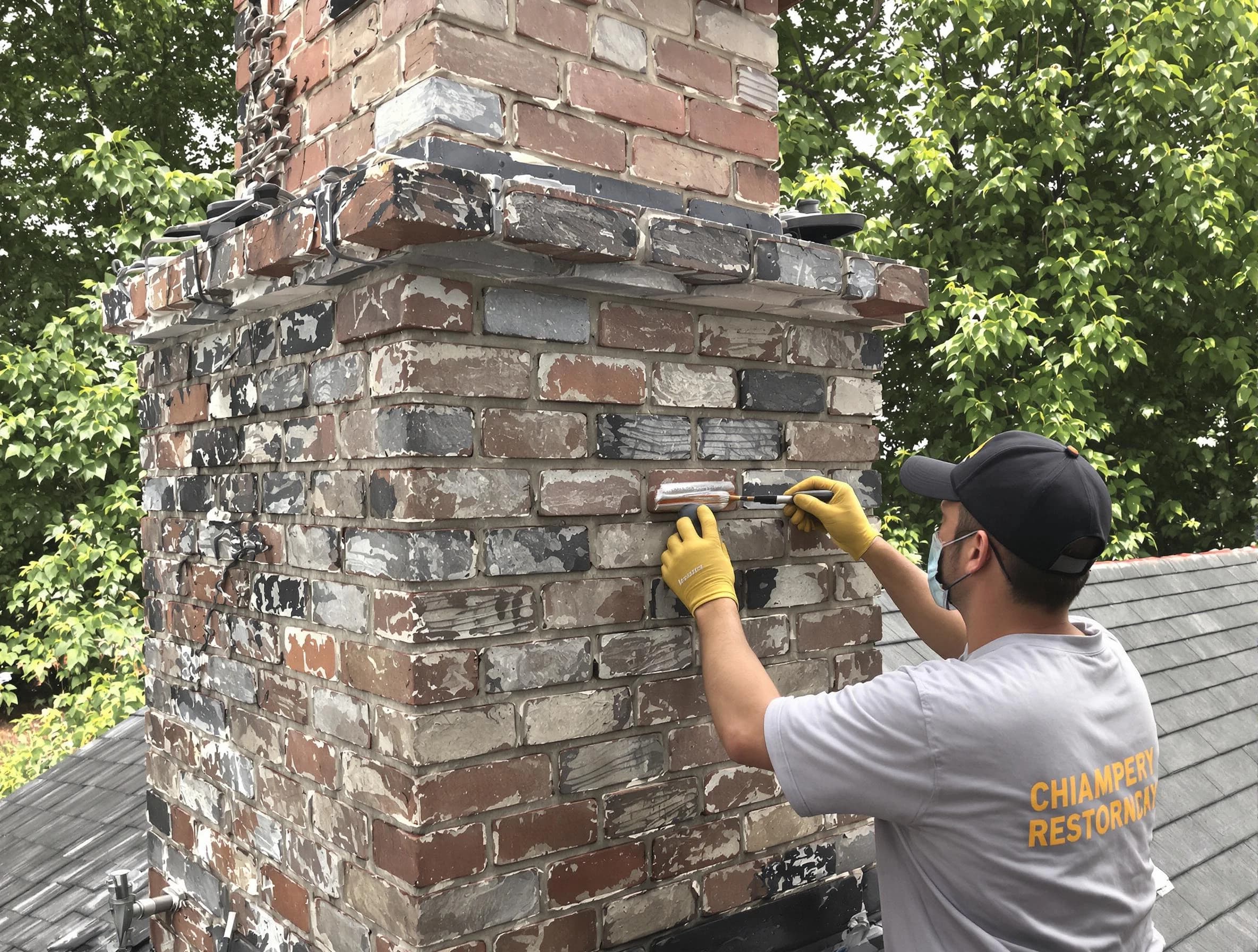 In-progress chimney restoration by Hackensack Chimney Sweep in Hackensack, NJ