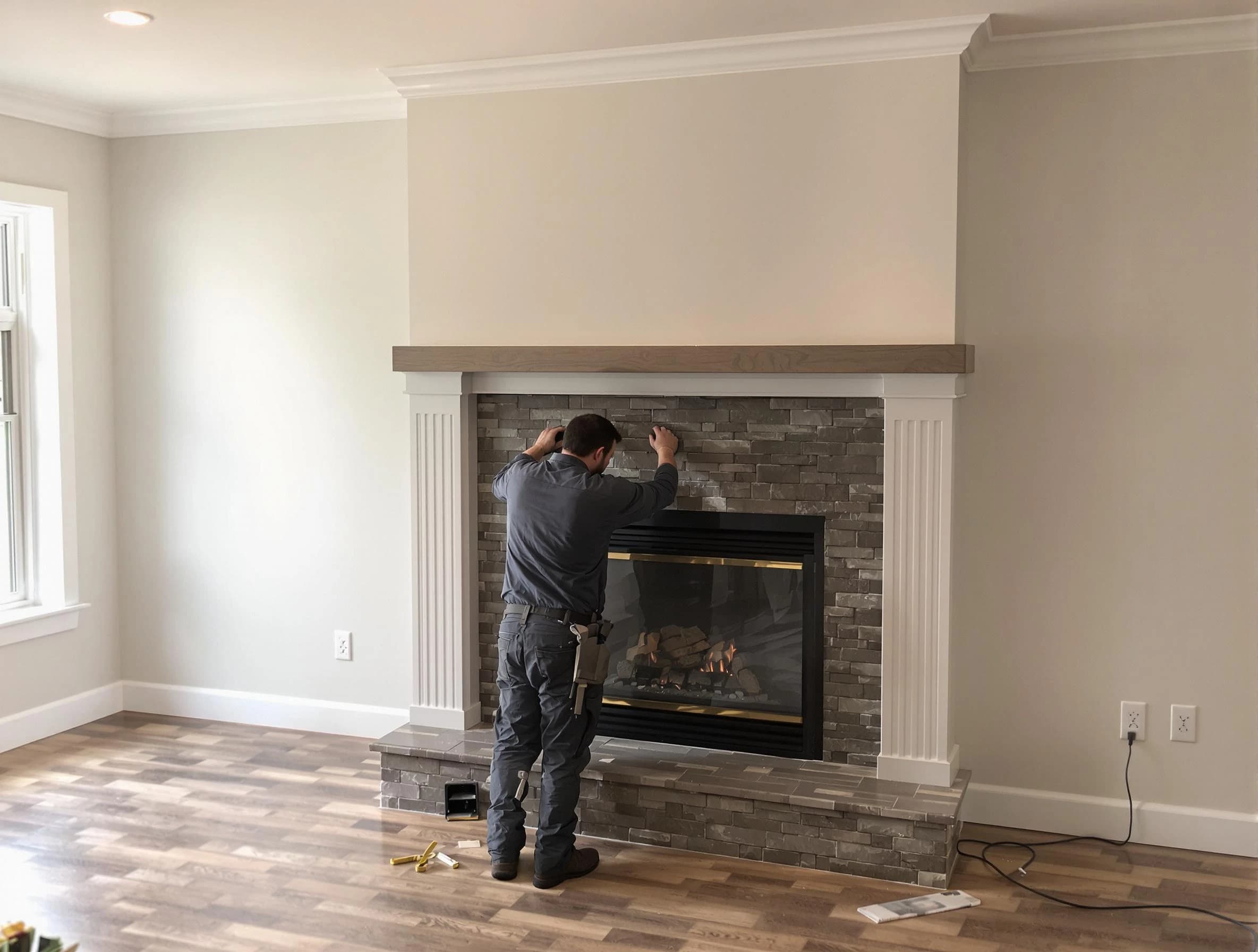 Hackensack Chimney Sweep finishing a custom fireplace install in Hackensack, NJ