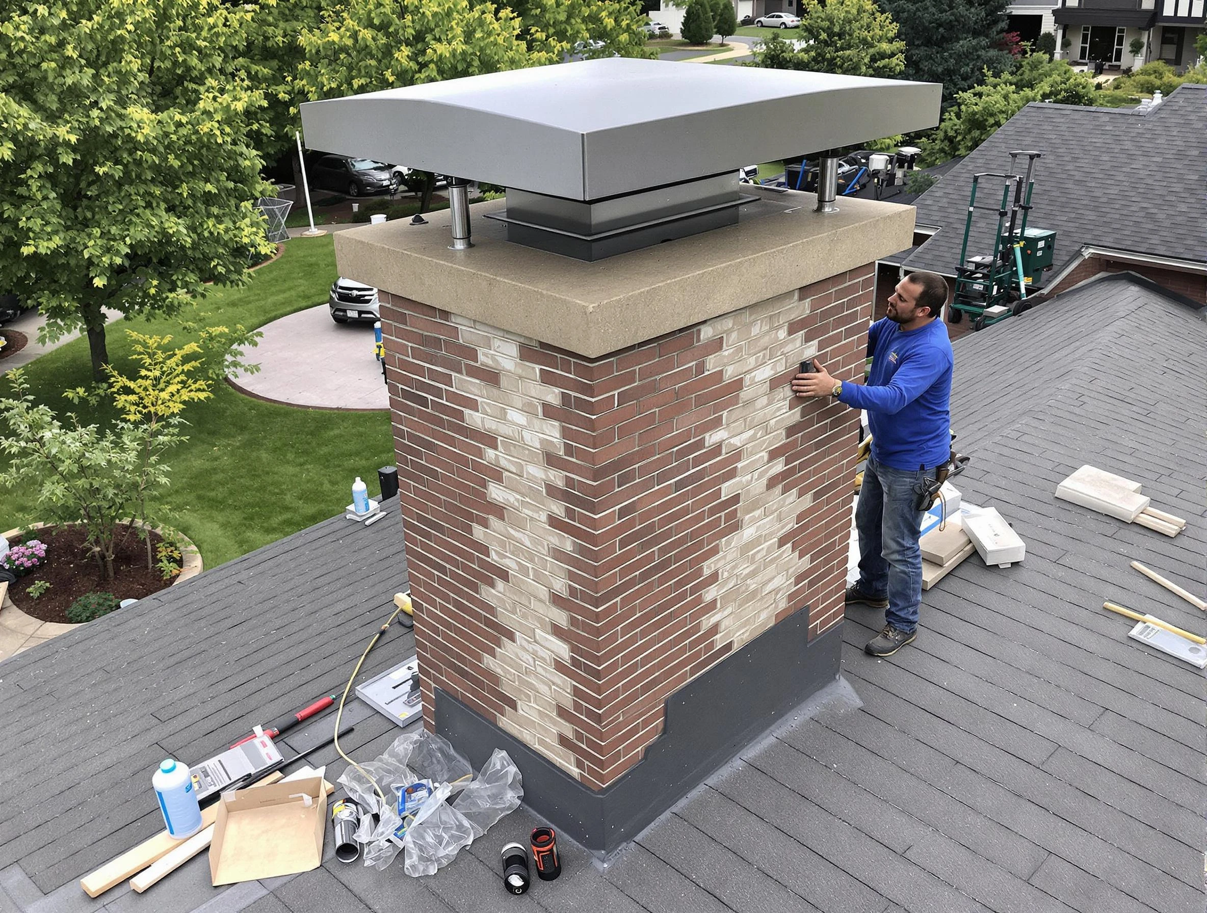 Hackensack Chimney Sweep team working on a custom chimney remodel in Hackensack, NJ